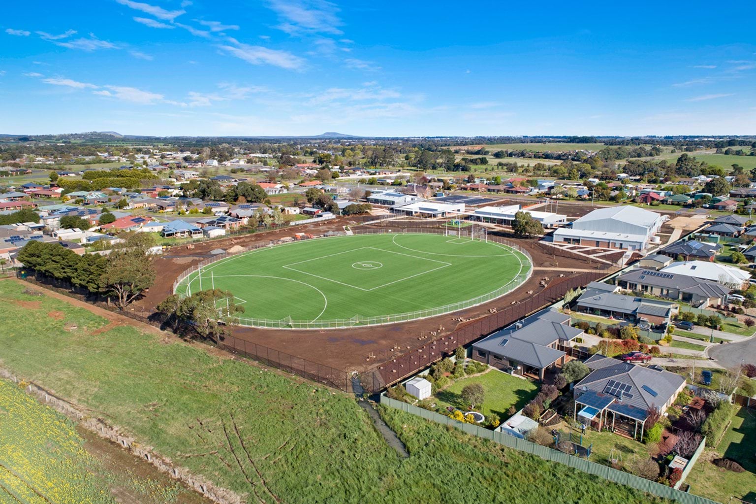Miners Rest Primary School - completed upgrade, aerial view of oval