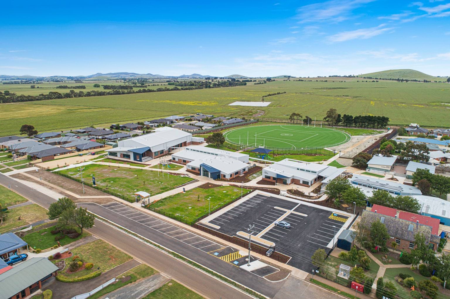 Miners Rest Primary School - completed upgrade, aerial view of school