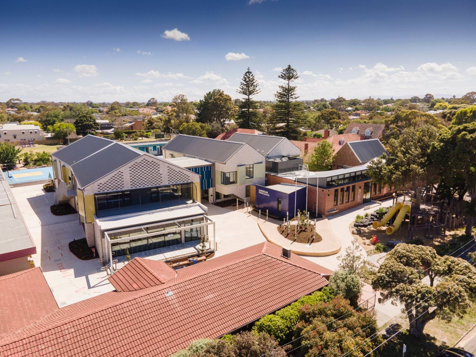 Sandringham Primary School - school rebuild, aerial view of exterior