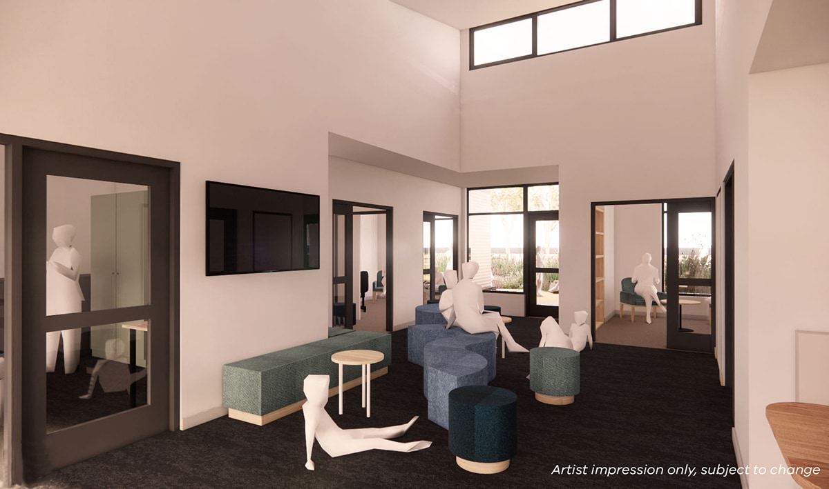 Kyabram P-12 College - upgrade and modernisation, illustrated render of the interior of wellbeing