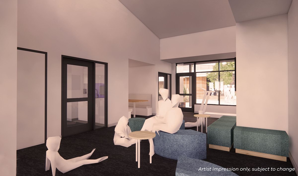 Kyabram P-12 College - upgrade and modernisation, illustrated render of the interior of wellbeing