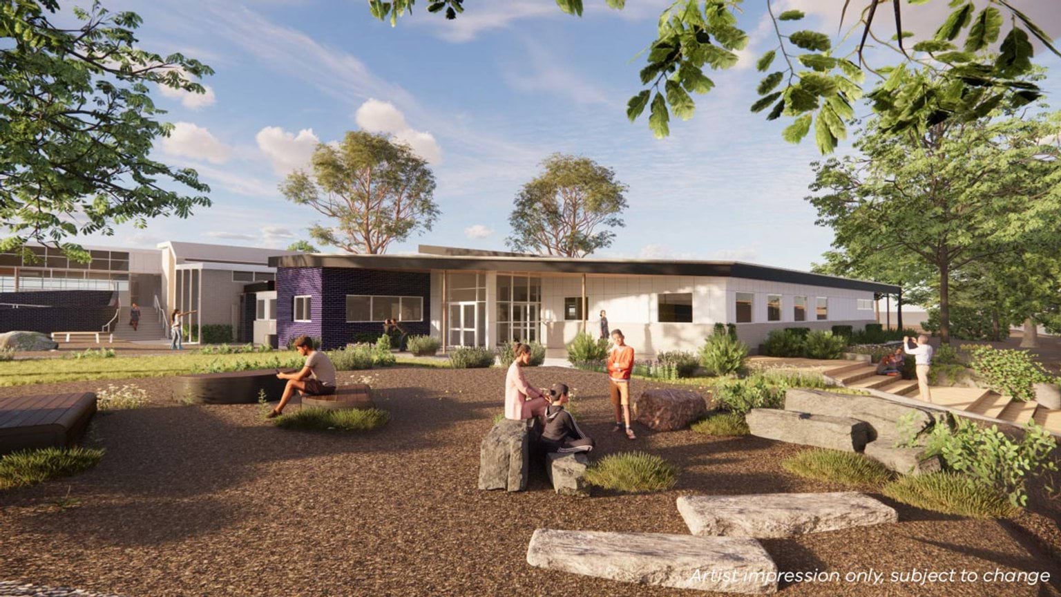 Artist impression of Reservoir High School entrance to Food Tech area north east view