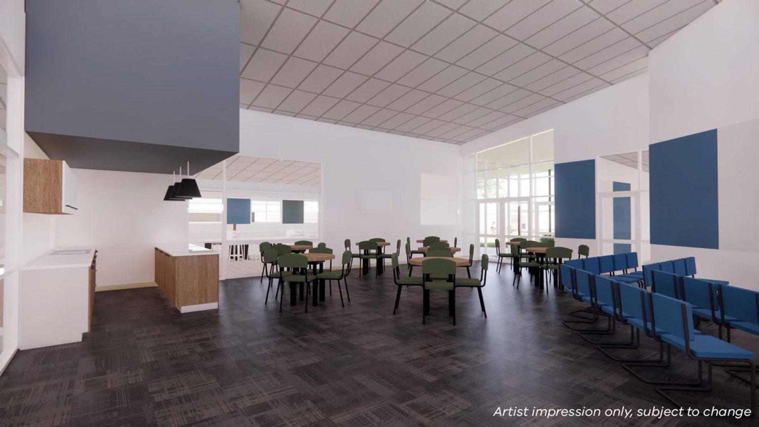 Artist impression of Reservoir High School collaborative space in the Food Tech area - kitchen view