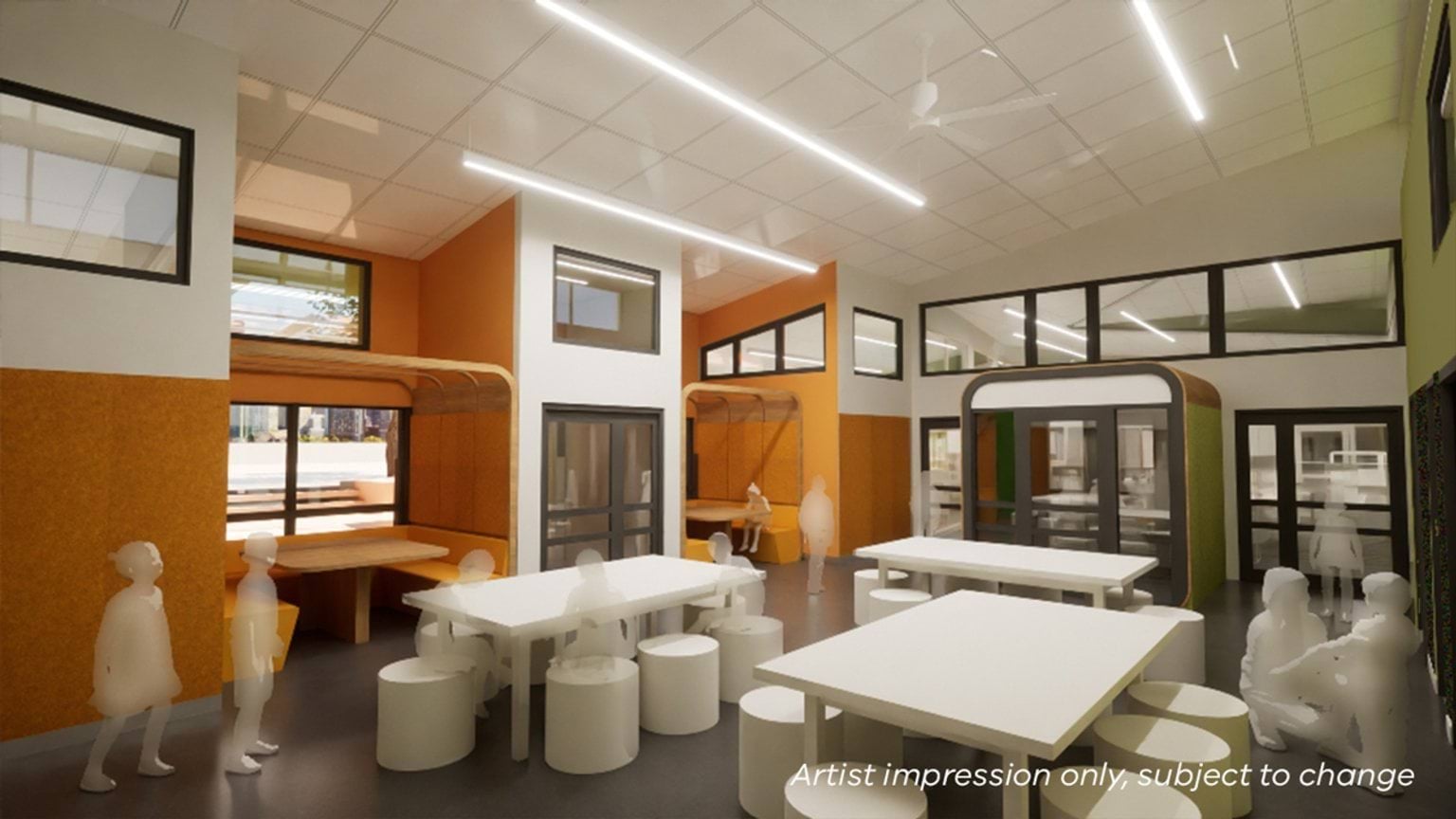 Watsonia Heights Primary School - upgrade, illustrated render of interior activity space