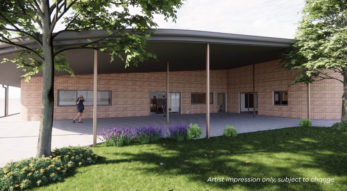 Korumburra Secondary College - upgrade and modernisation, illustrated render of community hub exterior