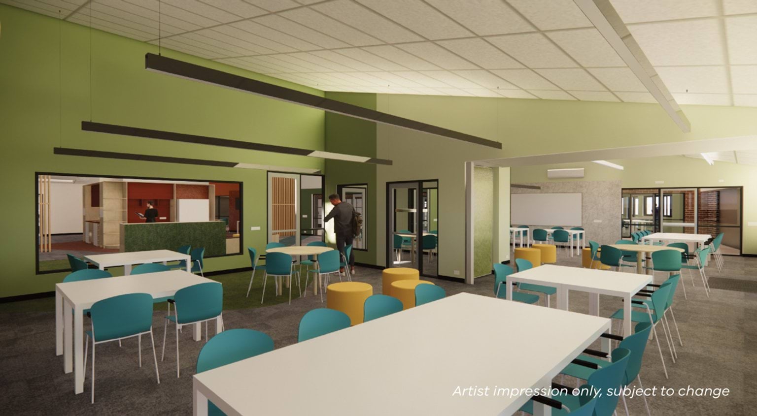 Korumburra Secondary College - upgrade and modernisation, illustrated render of learning hub classrooms