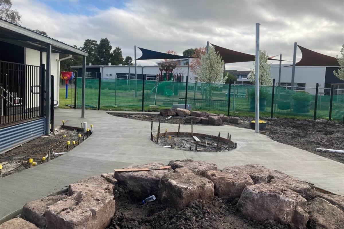 Glenroy Central Kindergarten - upgrade, photograph of outdoor construction works, new path