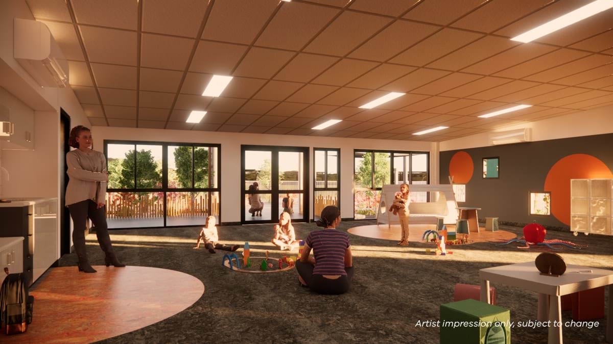 Movelle Kindergarten - new kinder, illustrated render of interior of learning hub