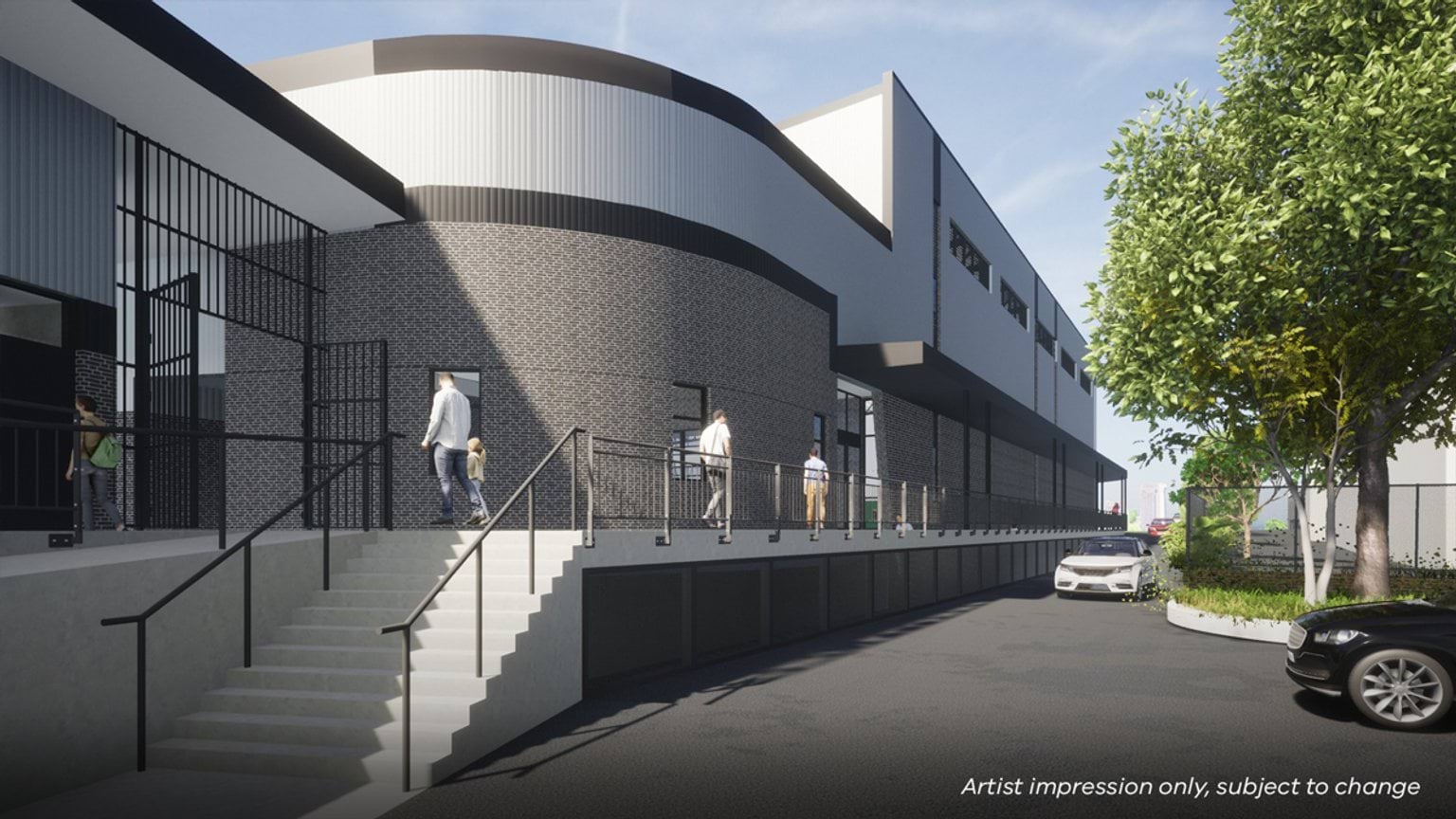 Swinburne Senior Secondary College - illustrated render showing up to the gym entrance