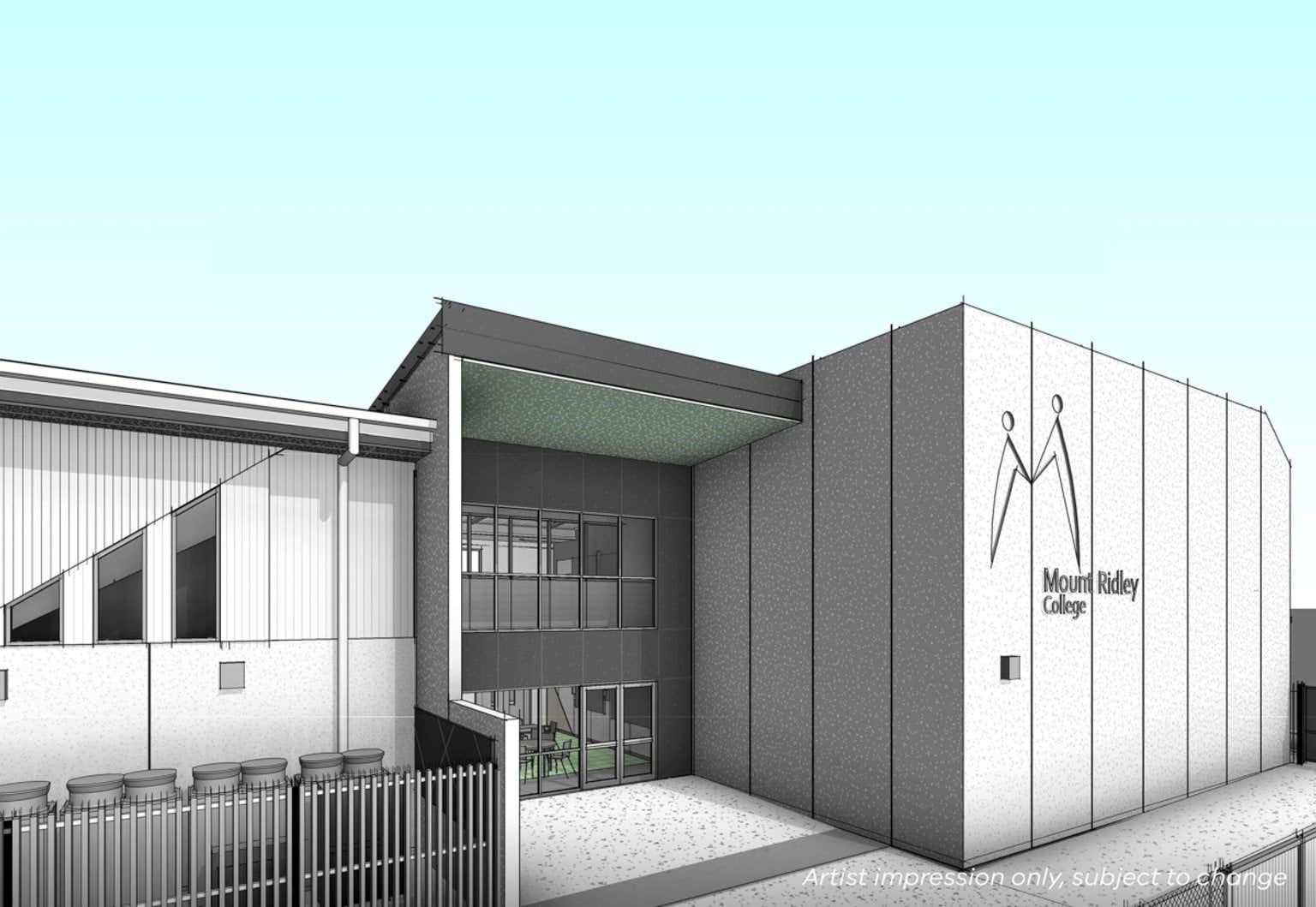 Mount Ridley P-12 College - upgrade and modernisation, illustrated render - main building elevation