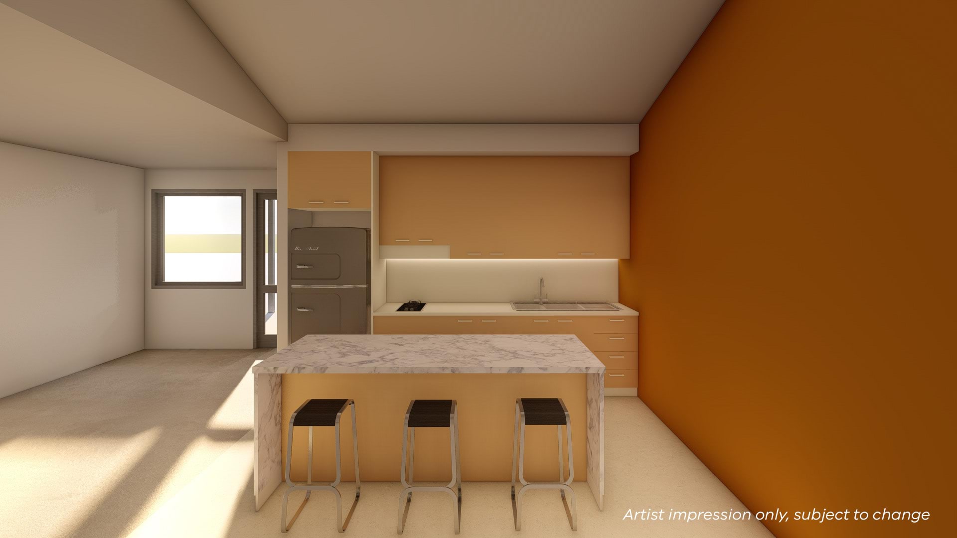 Illustrated render of a kitchen
