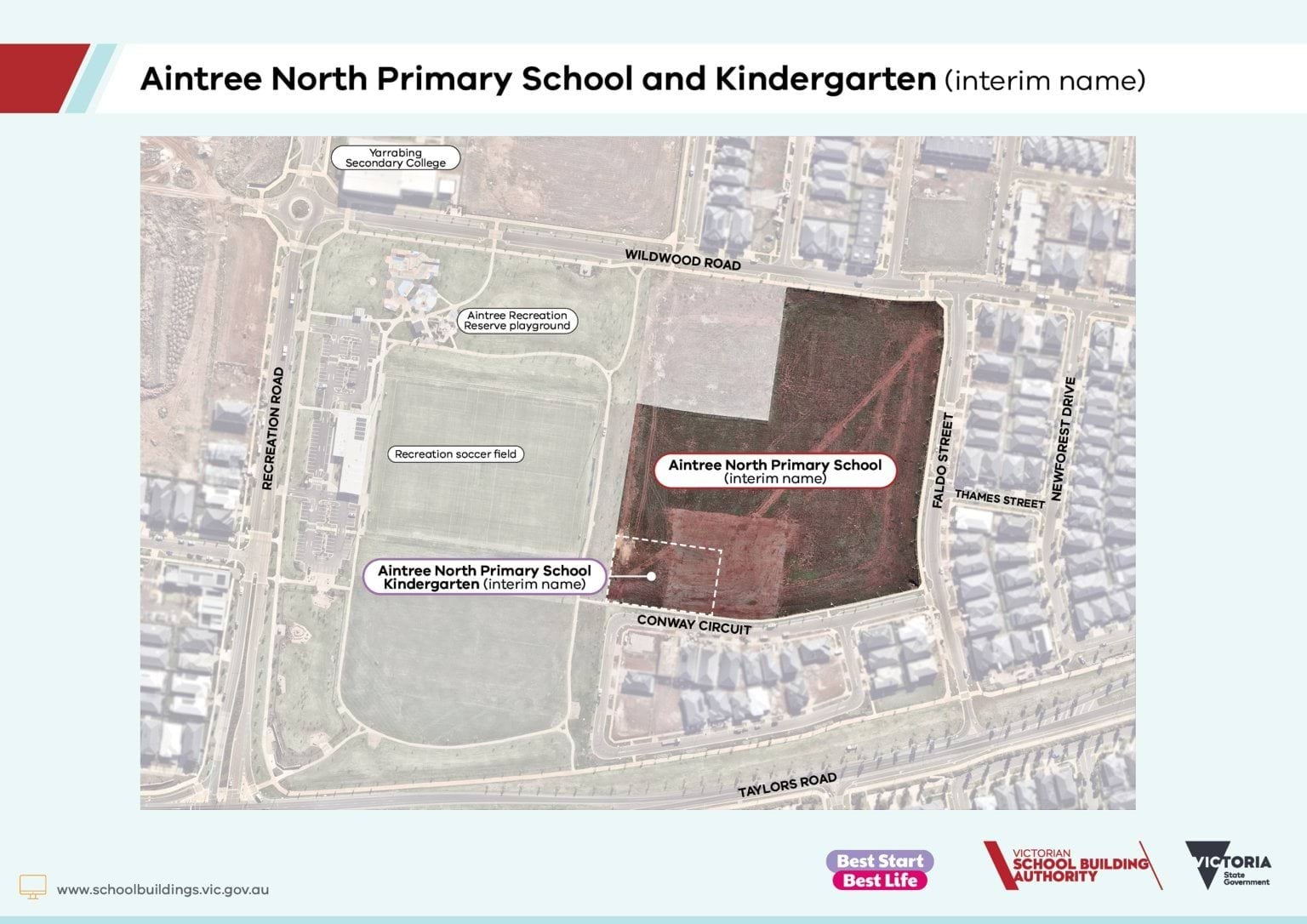 A location map showing where the new Aintree North Primary School and Kindergarten (interim names) will be located.
