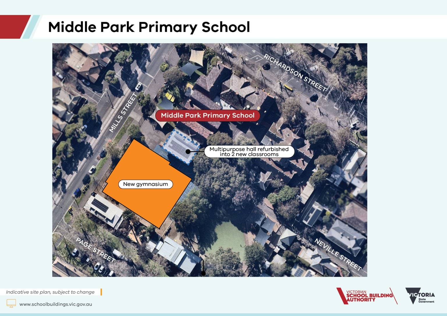 An indicative site plan of Middle Park Primary School