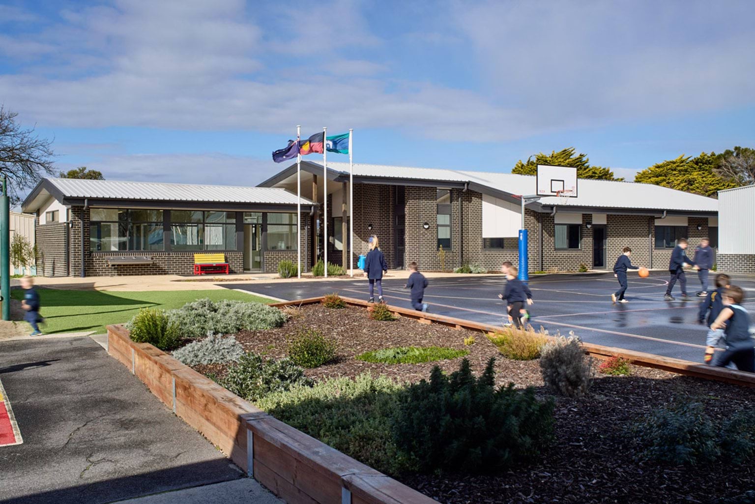 Outdoor photo of a basketball court at Hazelwood North Primary School.