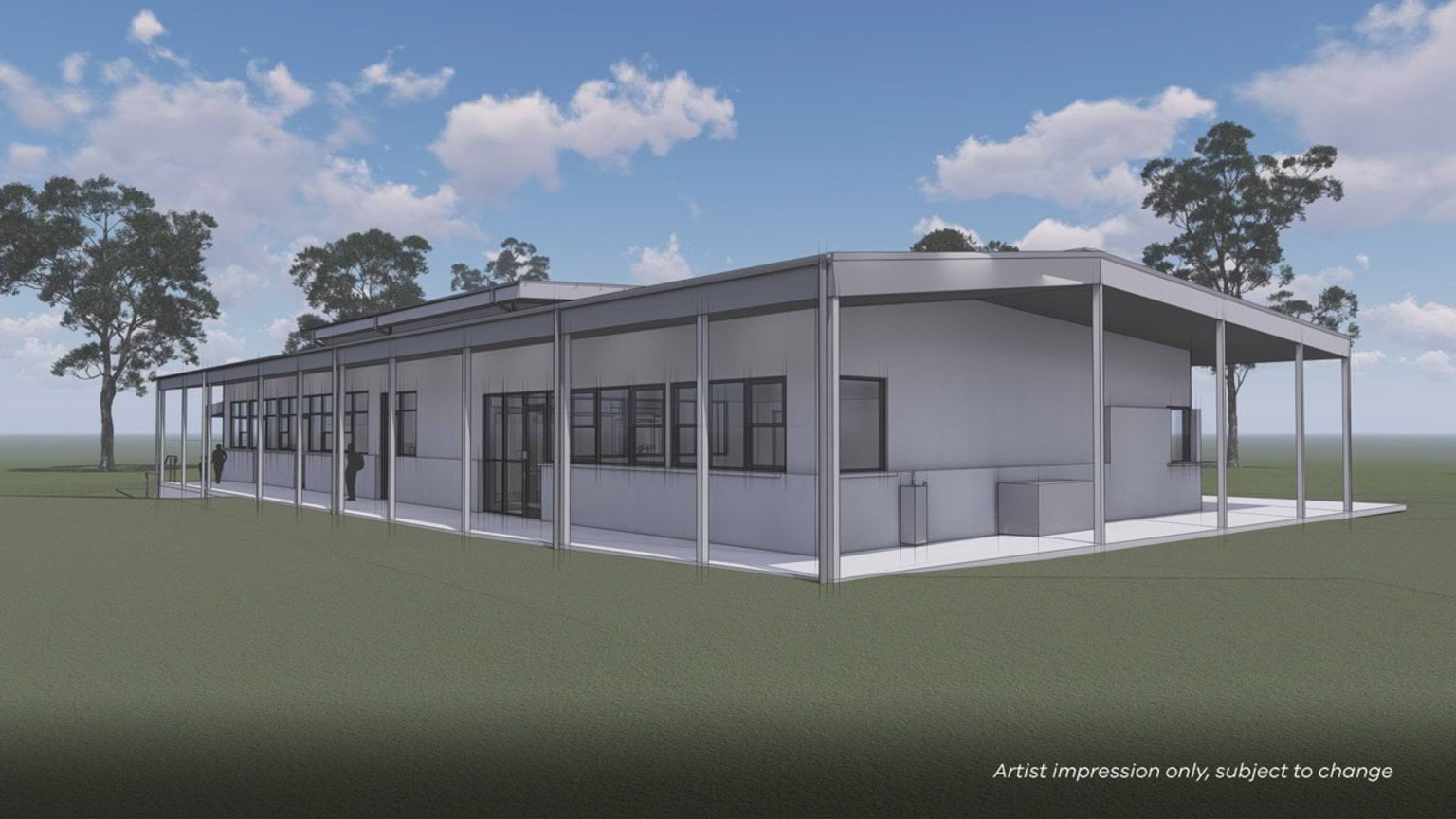 A different angle of a computer-generated drawing of a single-storey building being upgraded at this school. 