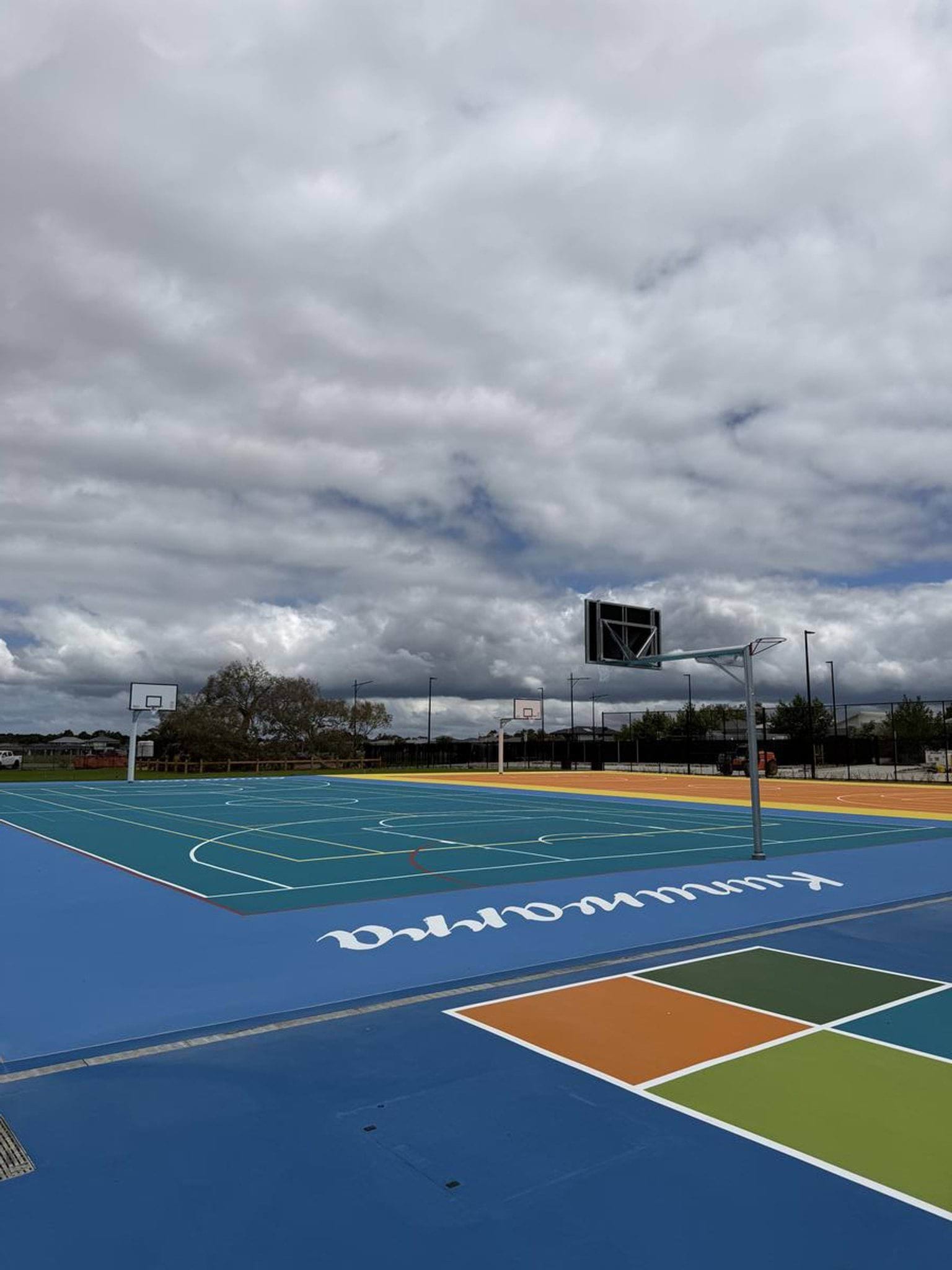 A blue hard court at Biyala Primary School.