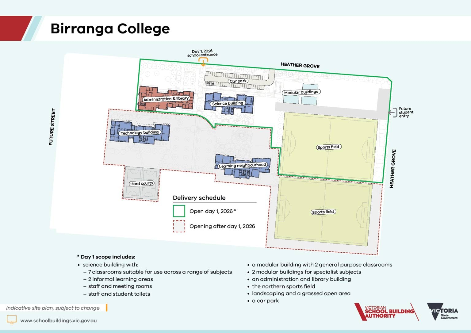 An indicative site plan of the new Birranga College