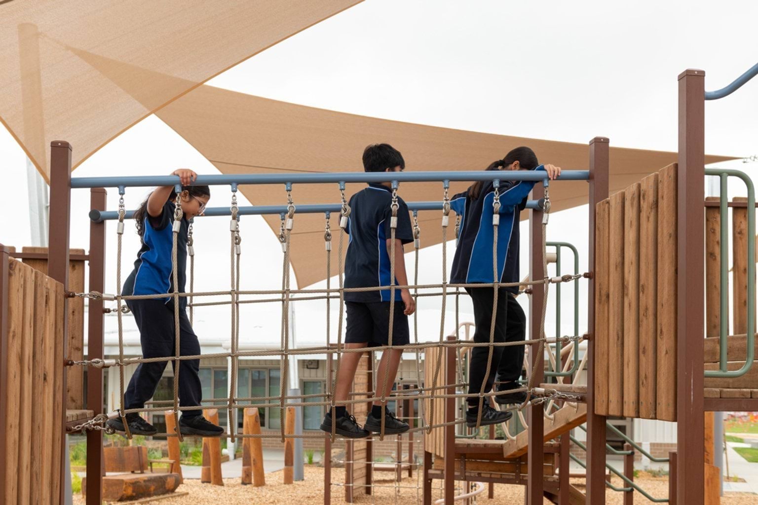 Crossing the rope bridge