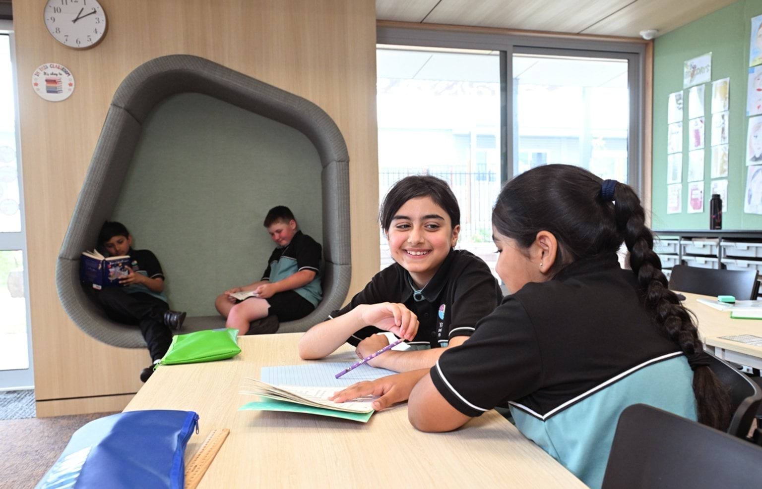 Trying out the different classroom spaces