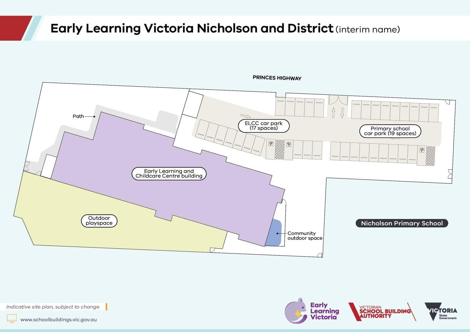 An indicative site plan of Early Learning Victoria Nicholson and District (interim name)