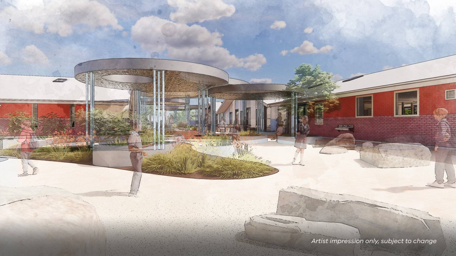 Illustrated render of school exterior