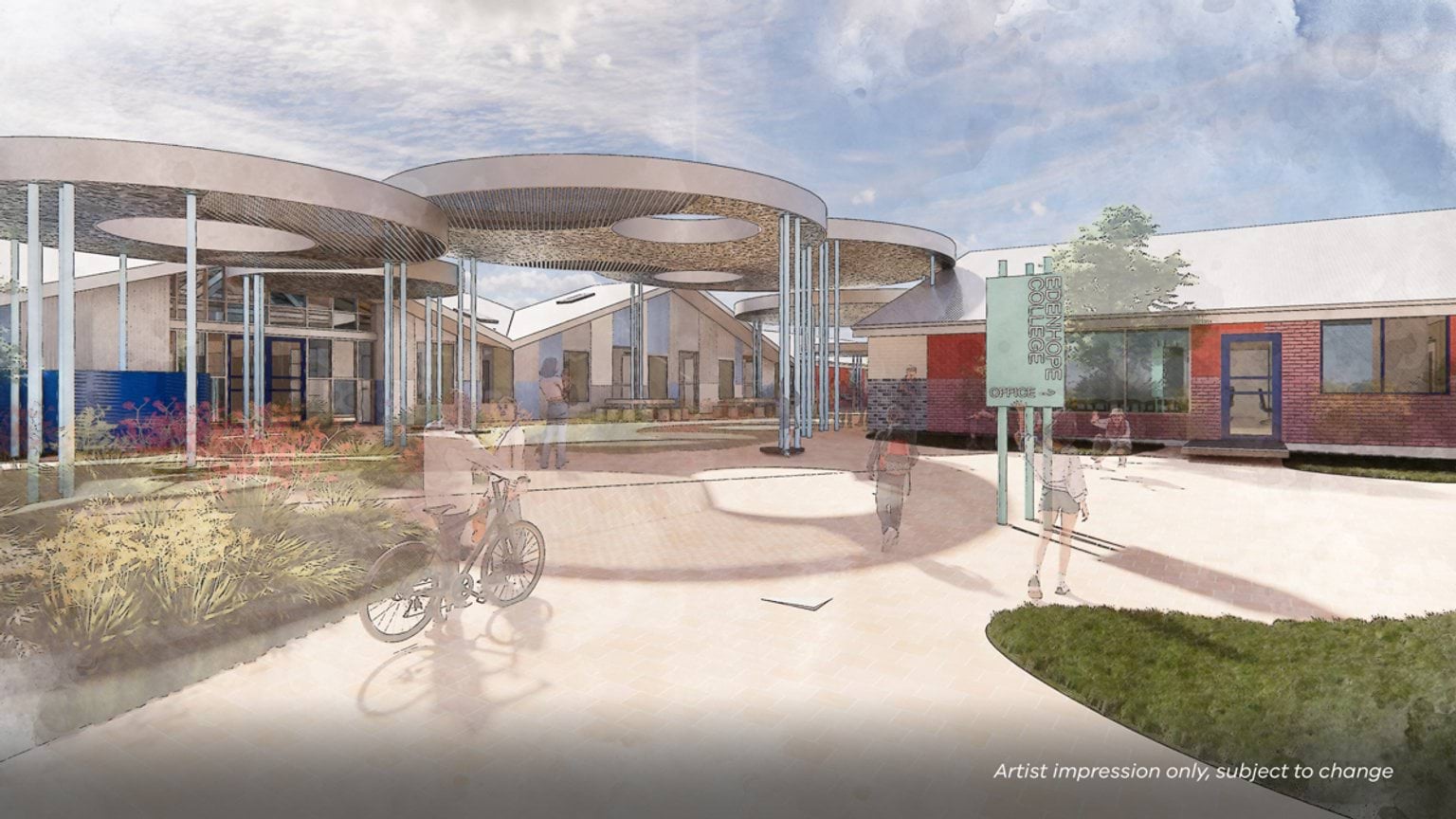 Illustrated render of building forecourt