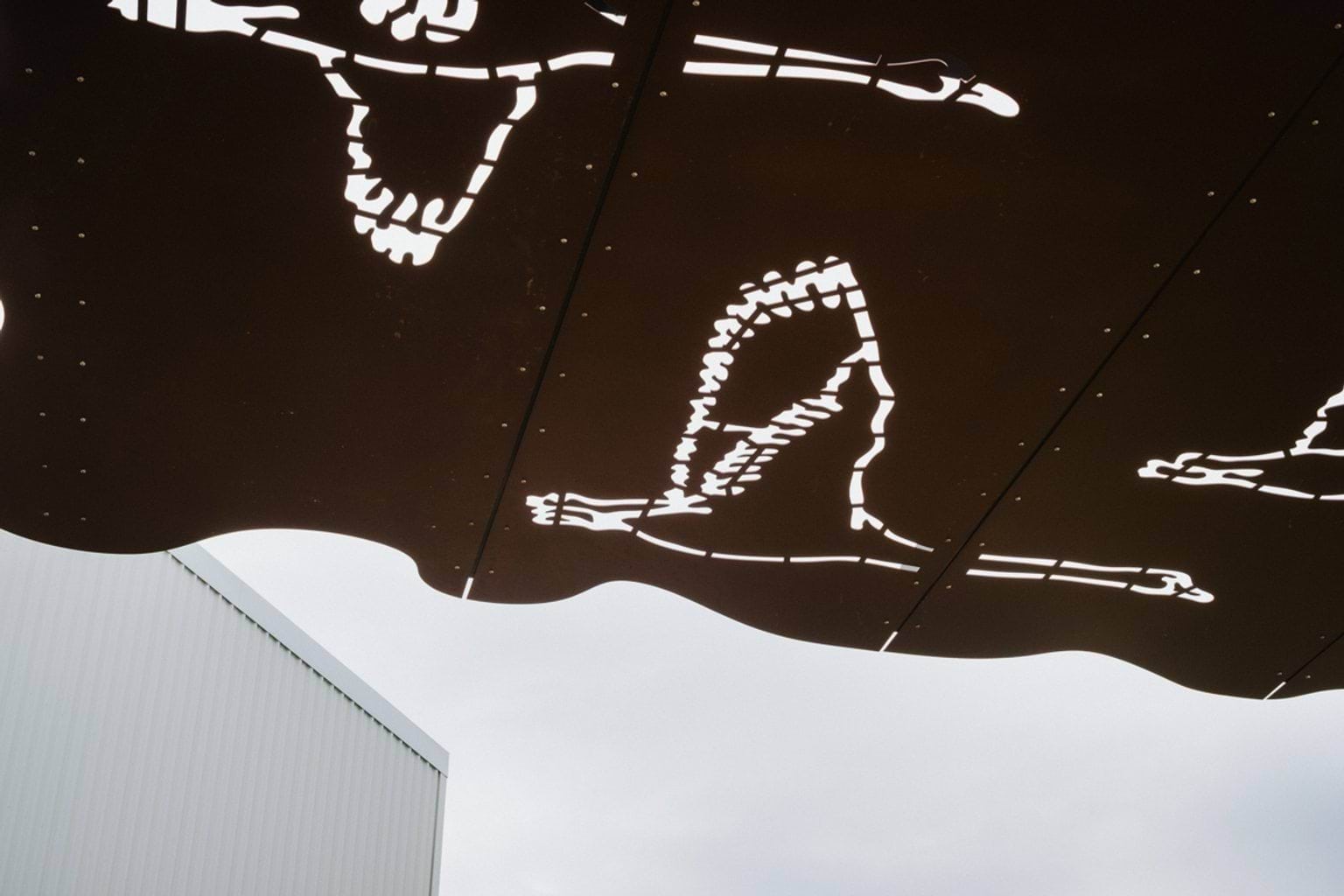 Indigenous birds artwork engraved on metal shelter
