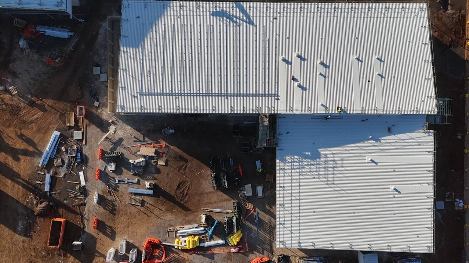 Birds eye view of one large multi storey building under construction